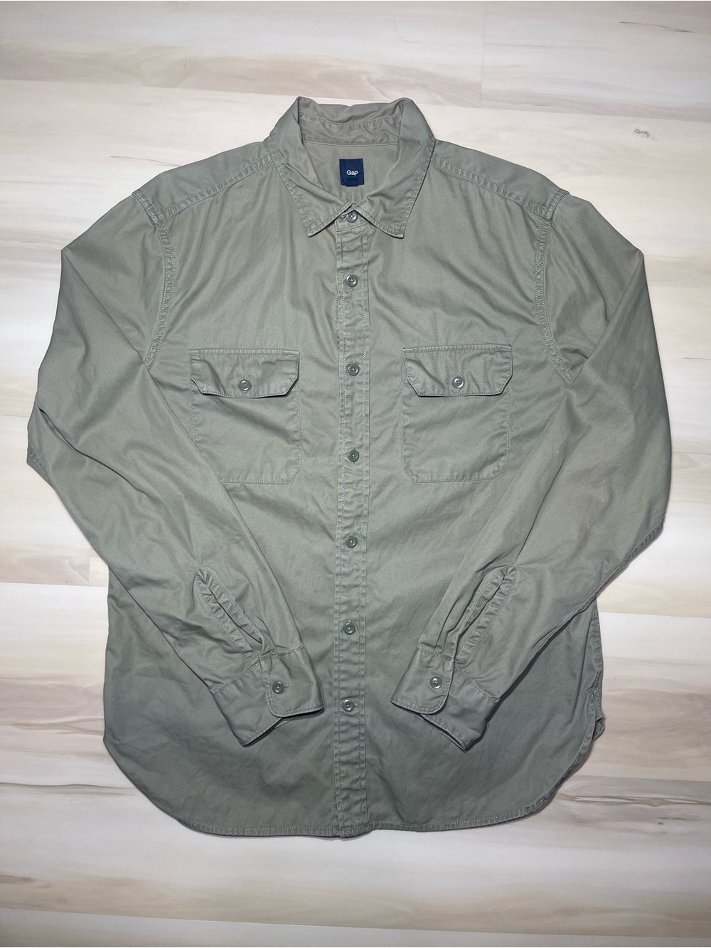 Gap Olive Green Button Up Shirt Men’s Sz Med Durable Utility Military Casual
